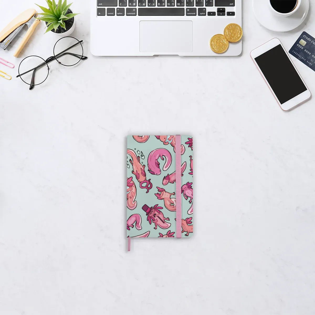 Cute Axolotl Leatherette Paper Notebook