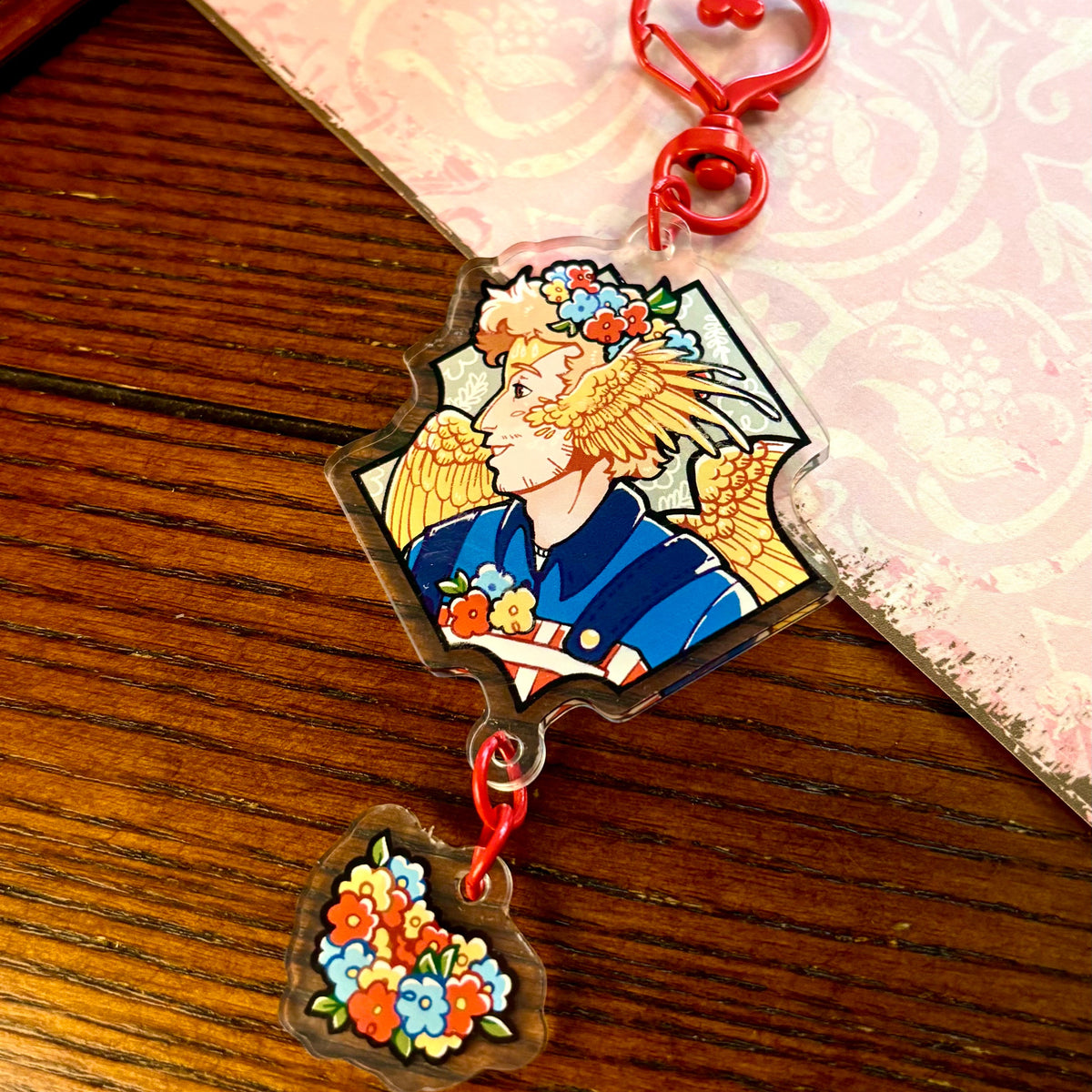 Canary and Flower Crown Acrylic Keychain