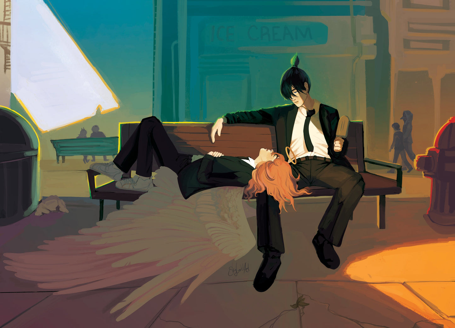 AkiAngel on a Bench - Art Print