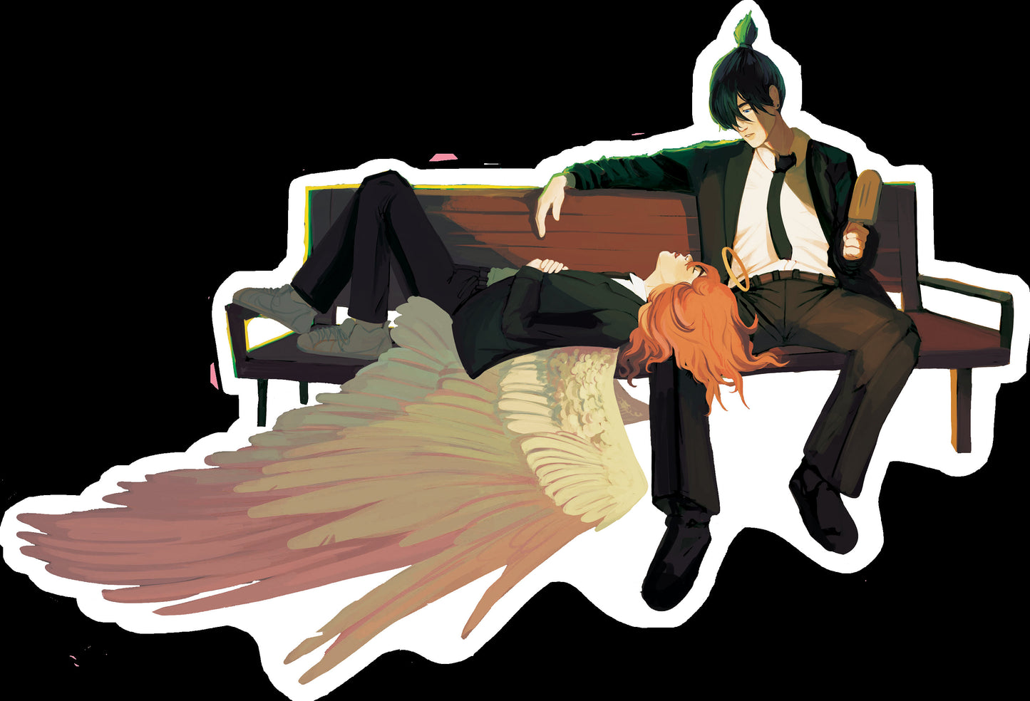 Aki Angel on a Bench - Sticker