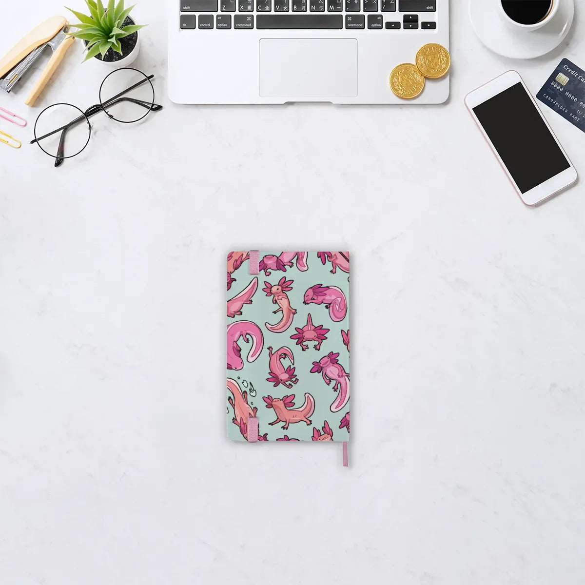 Cute Axolotl Leatherette Paper Notebook